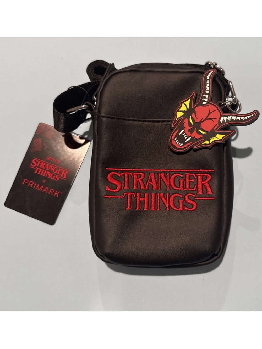Primark Stranger Things Logo Crossbody Phone Bag Removable Demobat Charm NWT